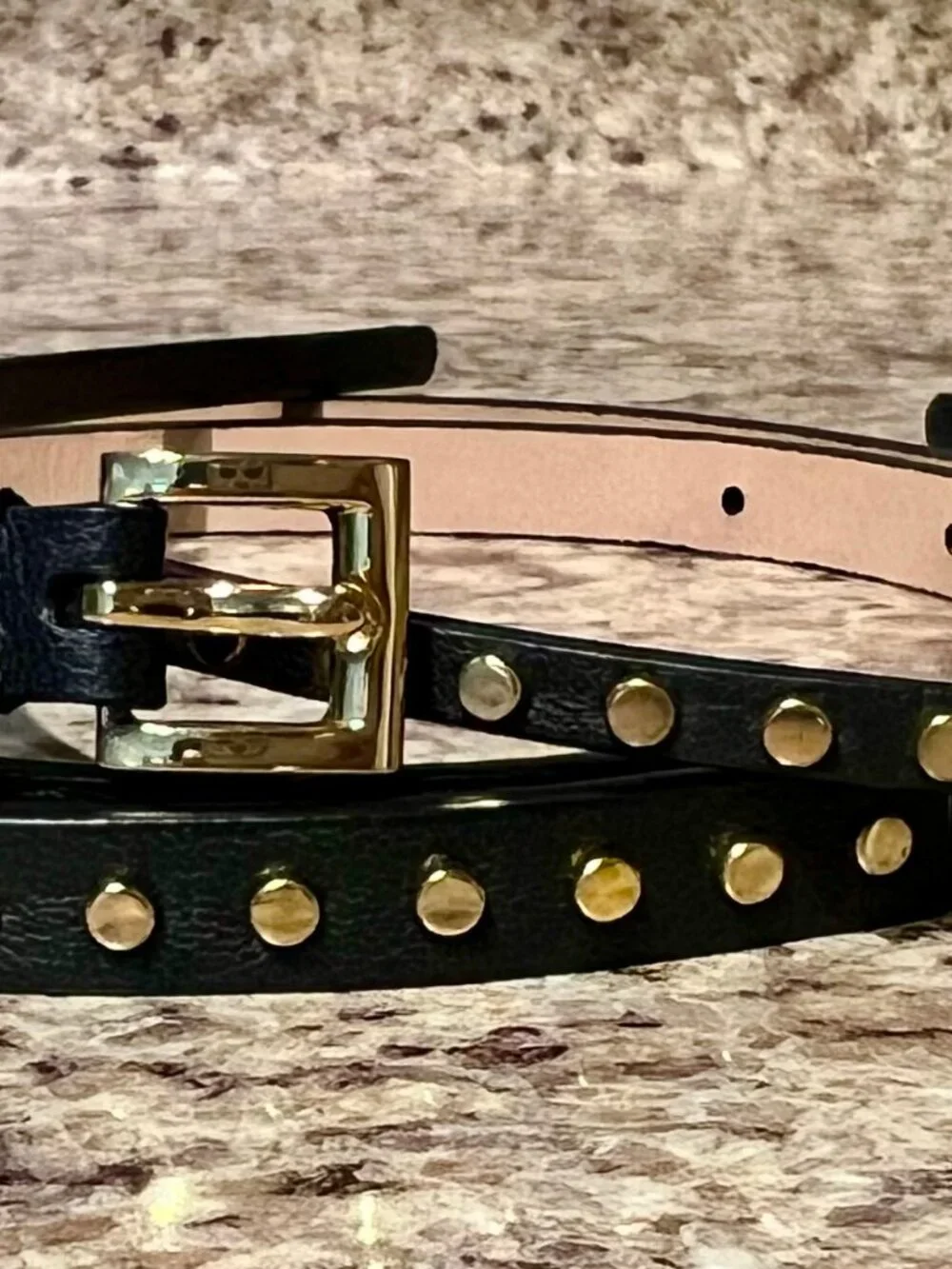 *NEW* {J.CREW} Women’s Gold Studded Black Leather Belt-Headband Set (Size Small) - Picture 3 of 8